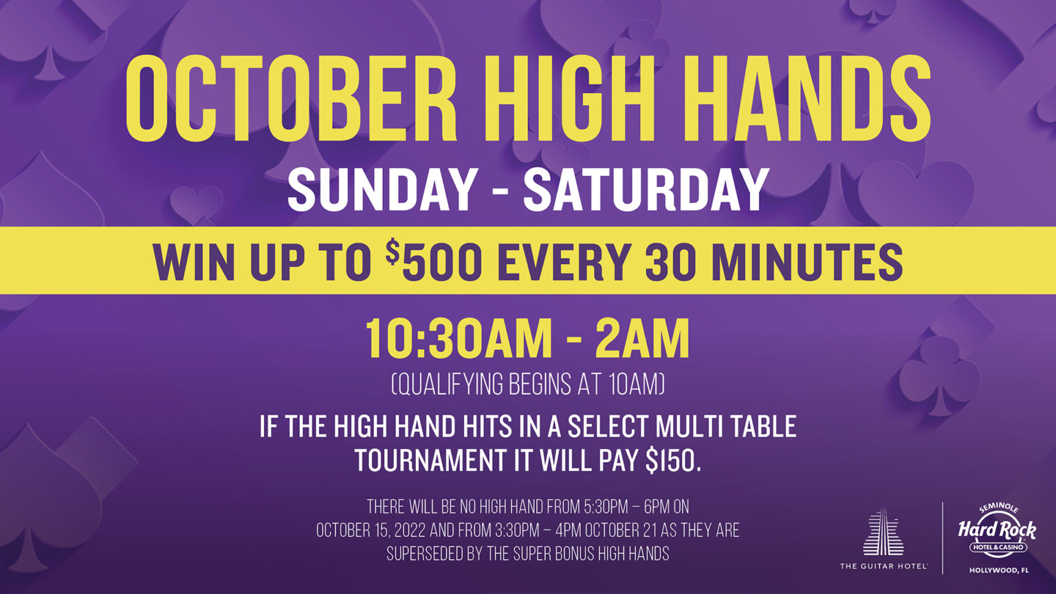 October 2022 Promotions Seminole Hard Rock Hollywood Poker