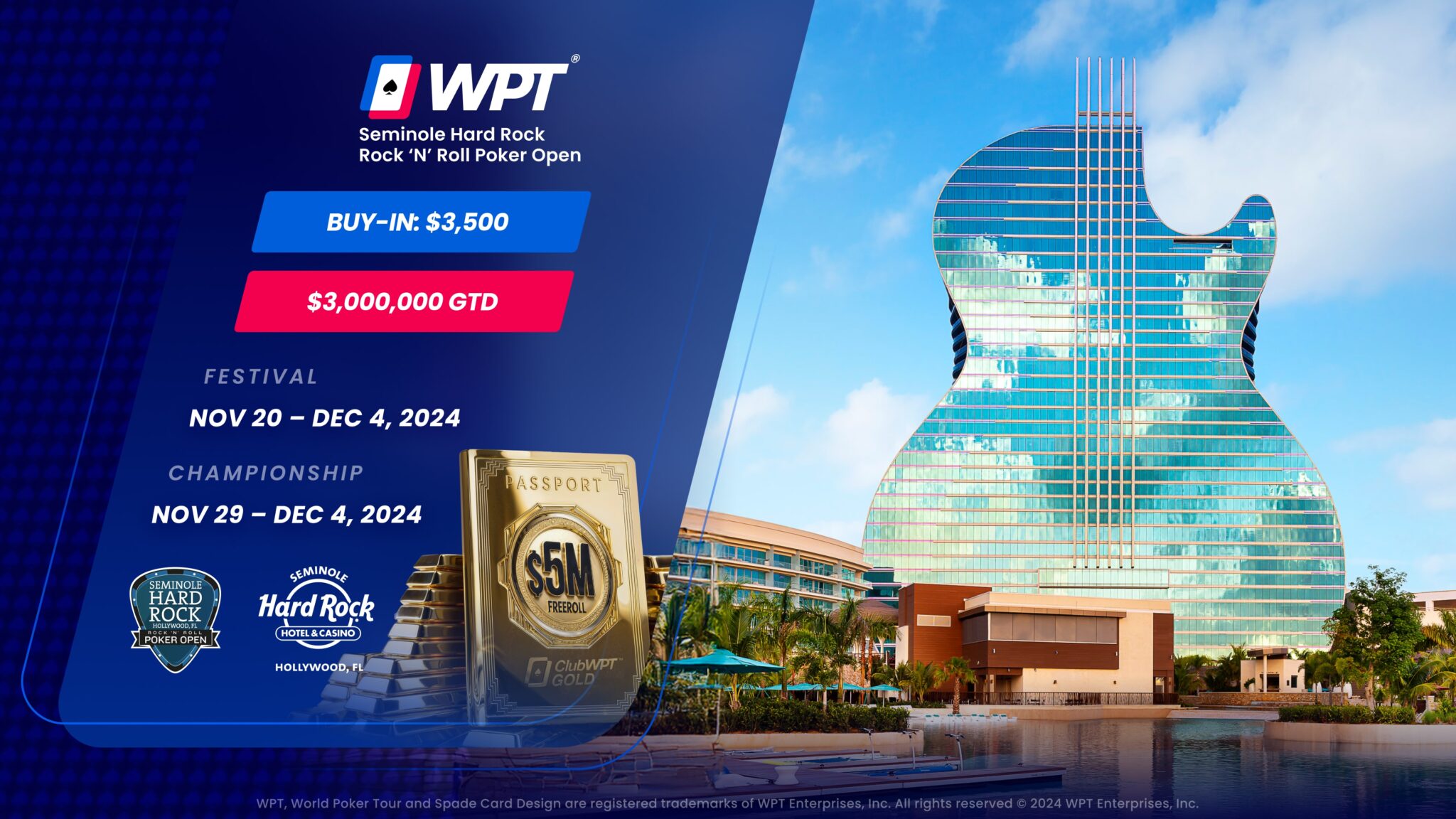 WPT RRPO Championship Satellite Schedule Seminole Hard Rock Hollywood